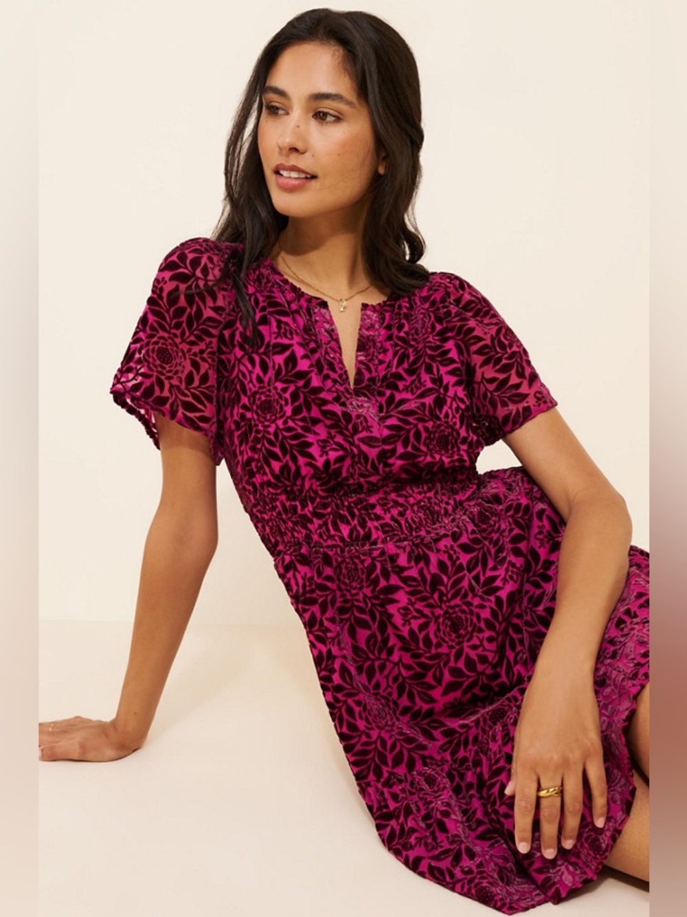 NWT Anthropologie Somerset Burnout Velvet Mini Dress, Red Pink size Small